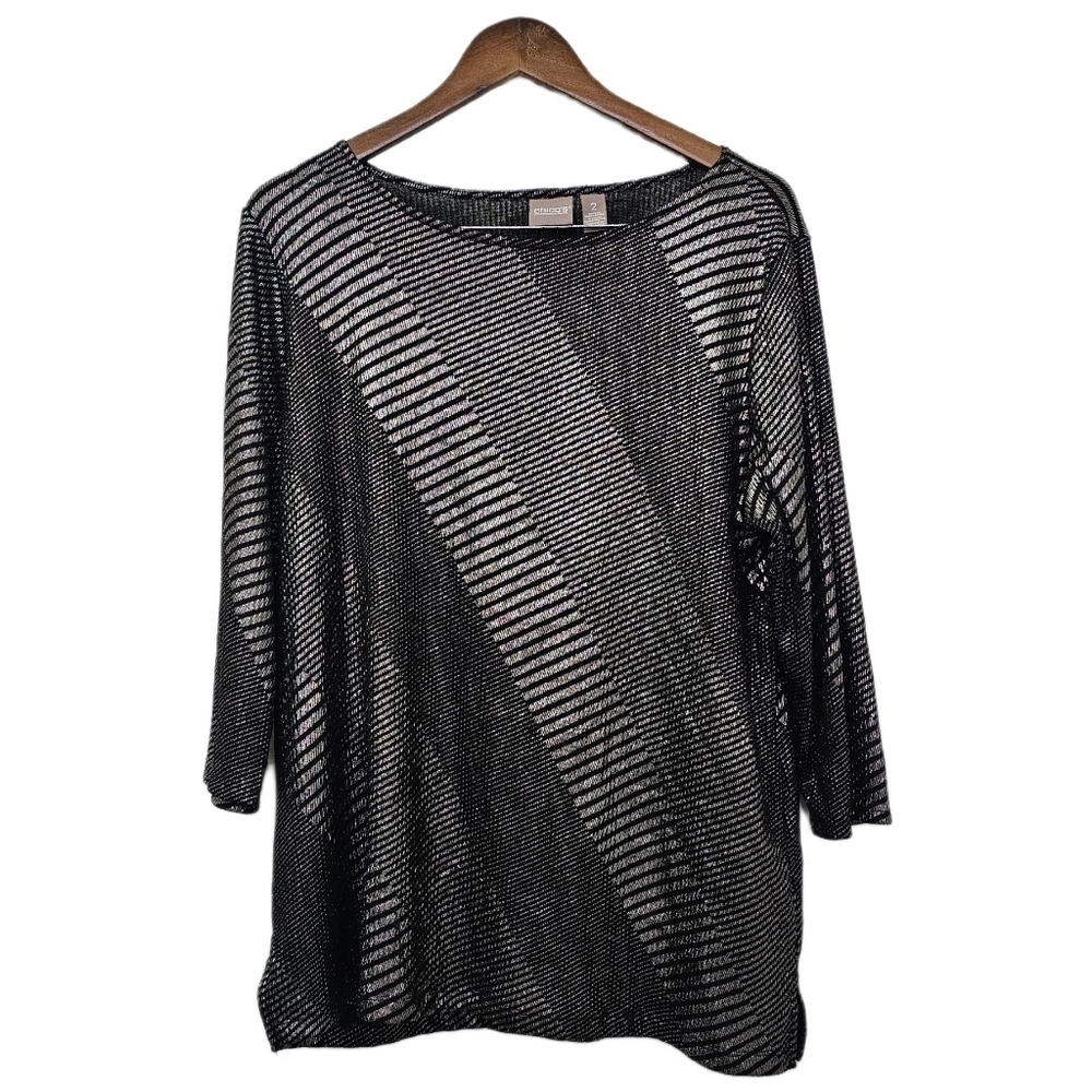 Chico's Longline metallic black 3/4 sleeve size large - Picture 1 of 10